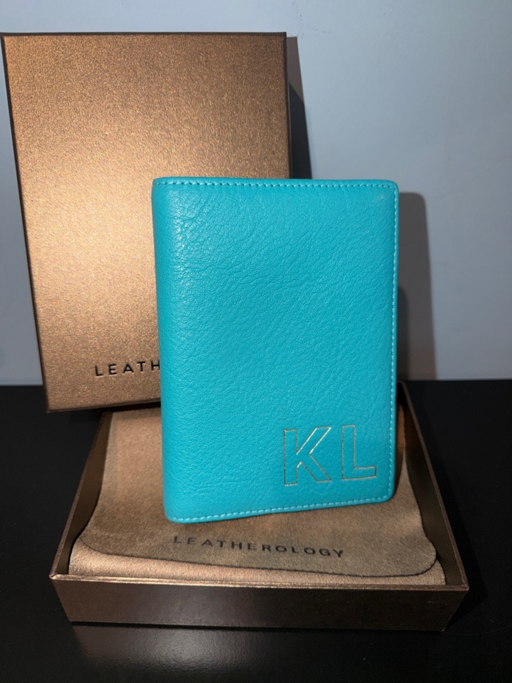 Leatherology Deluxe Passport Cover - Turquoise with KL Monogram